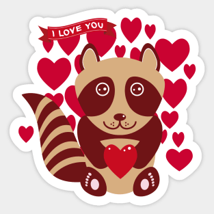 Cute raccoon with red heart Sticker